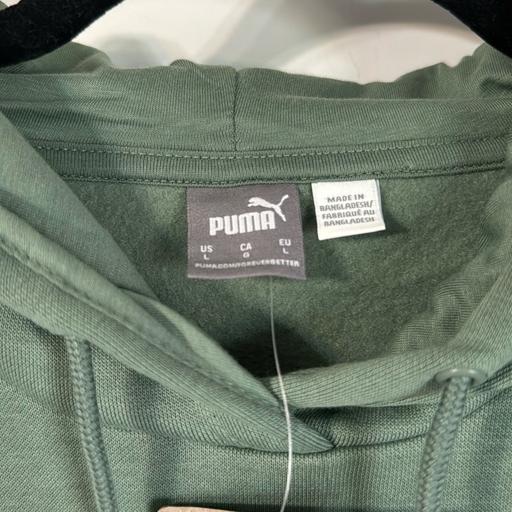 Puma Unisex Small Logo Green kangaroo pocket hoodie Size L - Picture 9 of 13